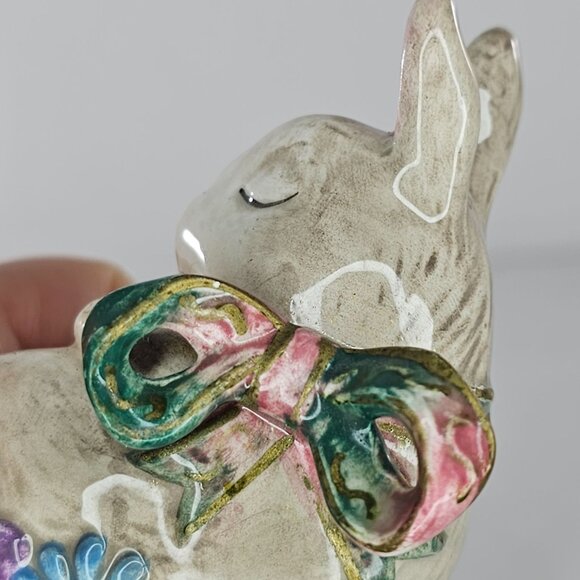 Fitz And Floyd Woodland Spring Bunny Rabbit Salt & Pepper Shaker Set Leaf Plate - Picture 9 of 13